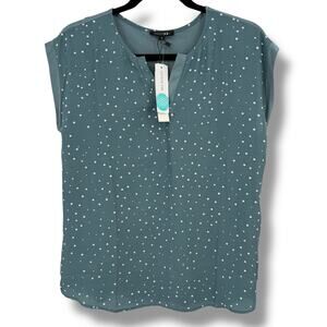 Papermoon Teal Green Polka Dot Sleeveless Blouse Womens Size S